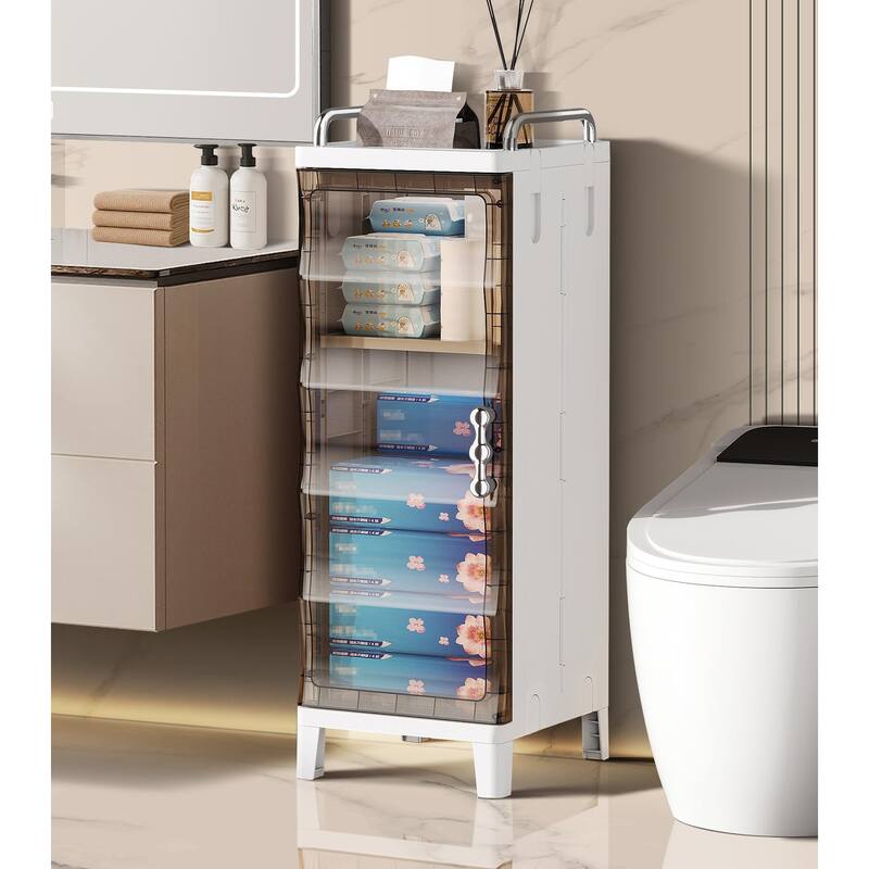 Small Narrow Bathroom Storage Cabinet White Plastic Corner Organizer with Adjustable Shelves - 10.43"(D) x 11.22"(W) x 29.92"(H).
