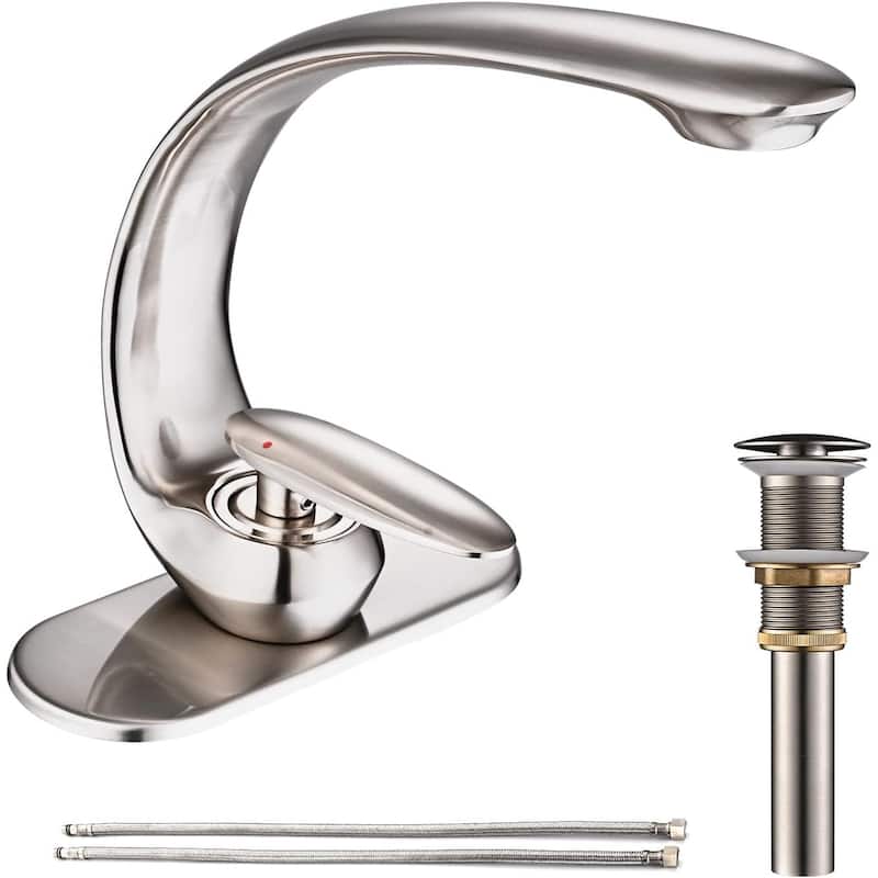 Matte Black Bathroom Sink Faucet C-Shaped Curved Spout Bathroom Faucets for Sink 1 Hole Brass Single Handle Vanity Faucet - Brushed Nickel