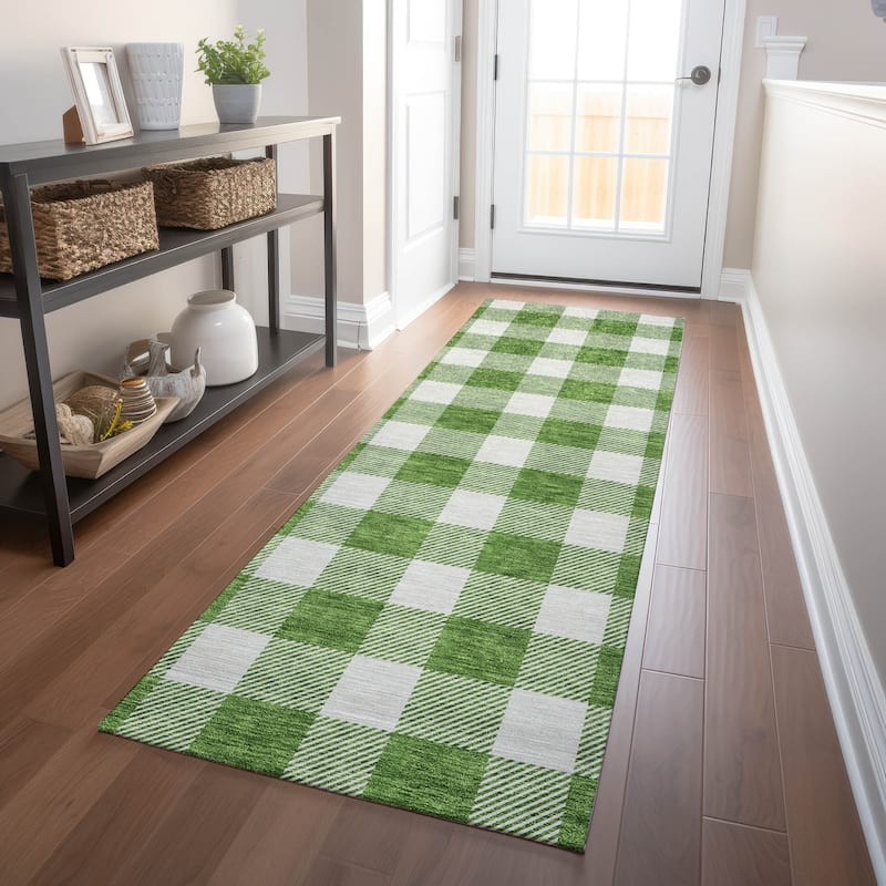 Machine Washable Indoor/ Outdoor Chantille Plaid Rug