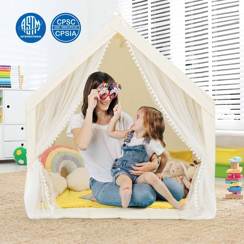 Costway Large Play Tent Kids & Toddlers Playhouse with Washable - Beige - See Details