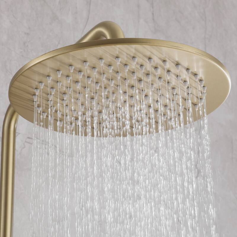 48"H Solid Brass Outdoor 10 Inch Round Rain Shower Set with Dual Cross Handle