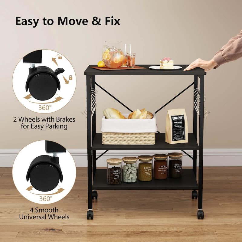 Costway 3-Tier Kitchen Baker's Rack Microwave Oven Storage Cart w/ - See details