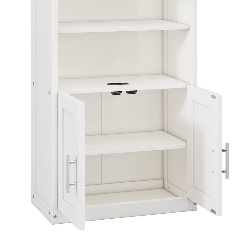 Queen/Full Size White Murphy bed with side cabinets and storage shelves