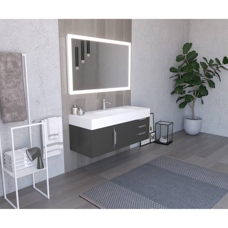 Amazon 48" Wall Mounted Bathroom Vanity Set with White Solid Surface Top