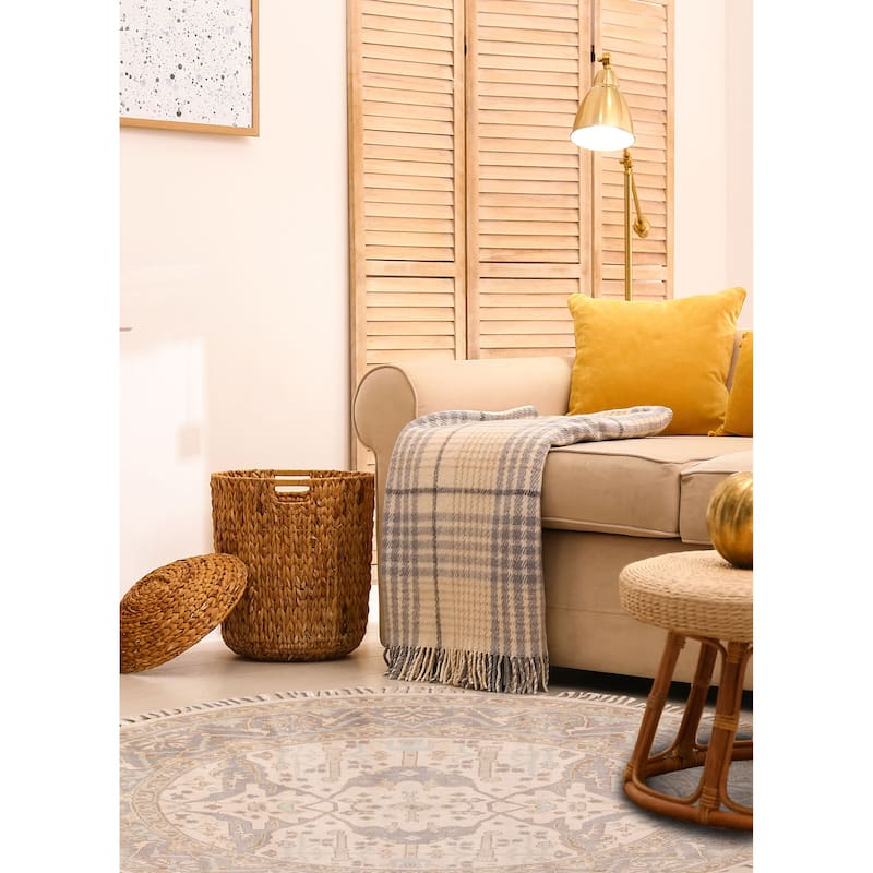 ECARPETGALLERY Hand-knotted Royal Oushak Ivory Wool Rug - 8'0 x 7'9