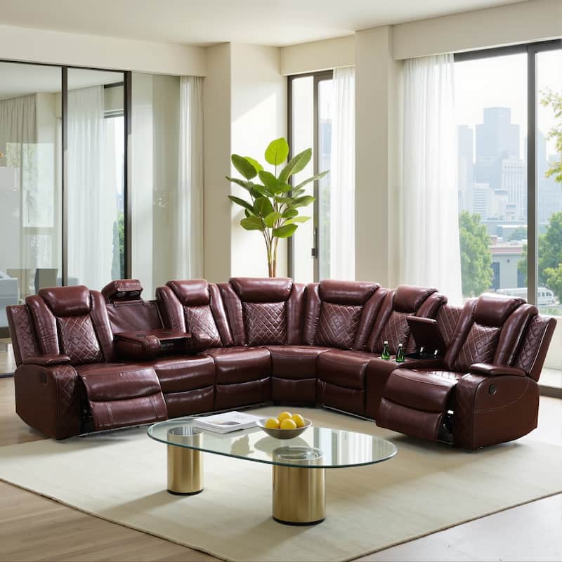 Off-White 3-Piece Breathing Leather Living Room Recliner Sofa set - Red