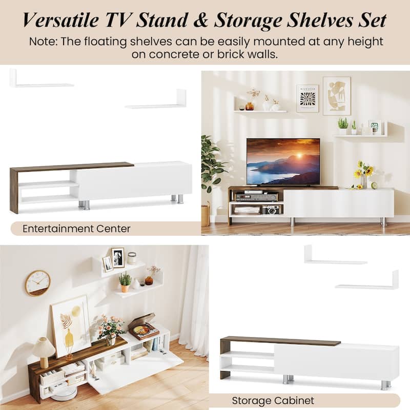 Engineered Wood TV Stand for 80 inches TVs with Shelves and Cabinet - 71.5" L x 12.5" W x 16" H