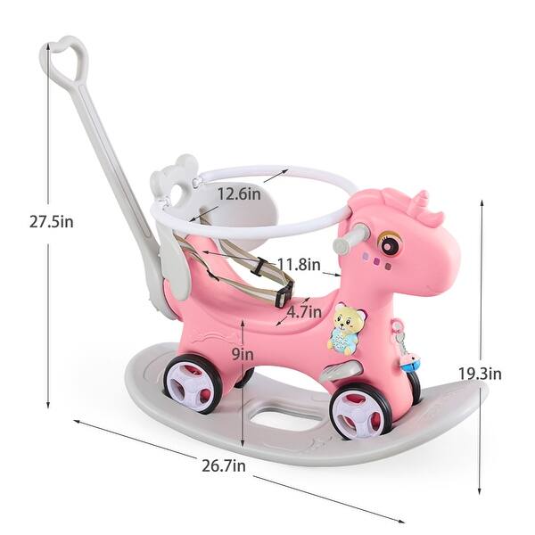 dimension image slide 1 of 2, Christmas Gift: Unicorn-Themed 4-in-1 Rocking Horse and Ride-On Toy for Toddlers
