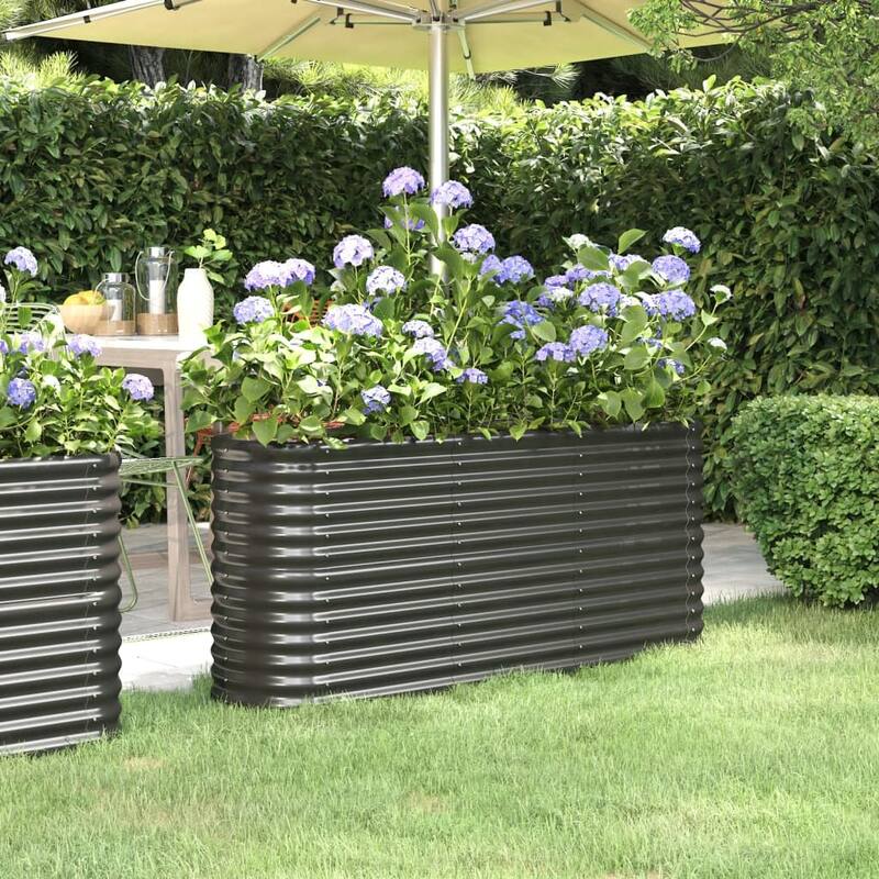 vidaXL Garden Raised Bed Patio Outdoor Raised Planter Box Powder-coated Steel - 59.8"x15.7"x26.8" - Anthracite