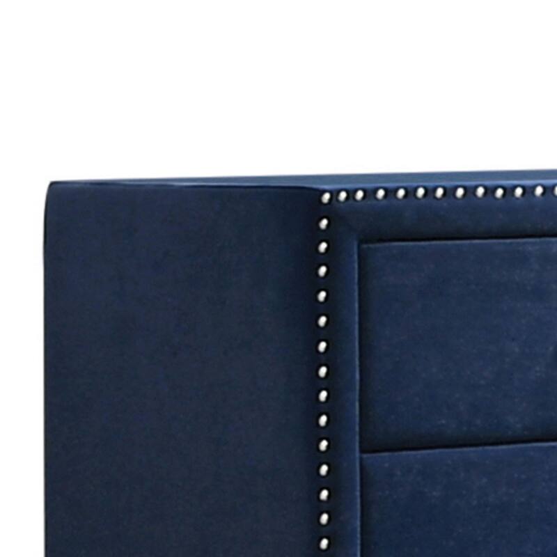 Cale 60 Inch Modern Glam Wood Dresser, 6 Drawer, Velvet, Nailhead, Blue