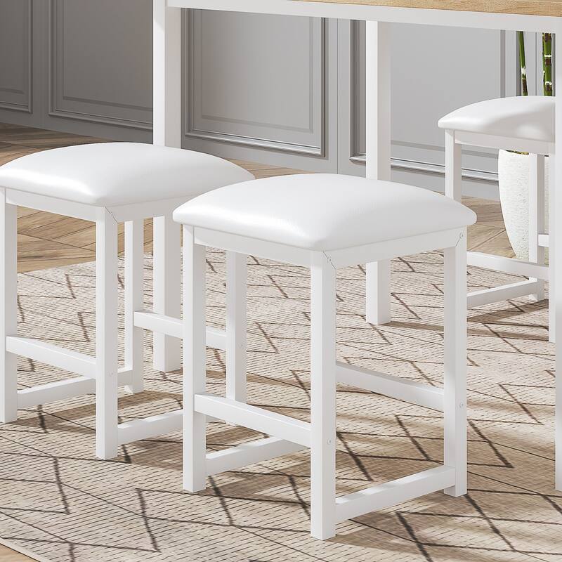 VECELO 5-Piece Dining Table Set with Black PU Leather Stools Space-Saving Rectangle Dining Set for Small Spaces Apartments