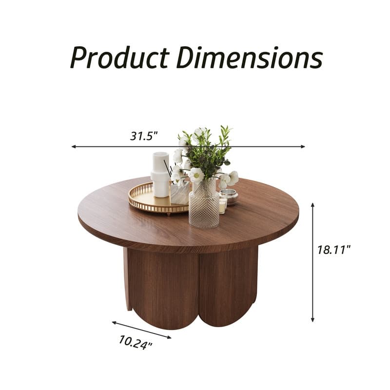 Mid-Century Modern 31" Round Side Table - Sculpted Petal Base, Smooth Faux Wood Finish