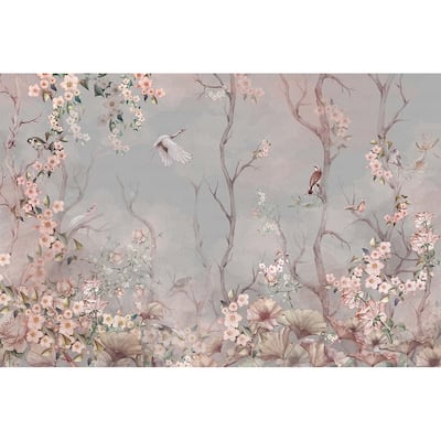 Cherry Blossom and Birds Wallpaper Mural Pastel Floral Serenity