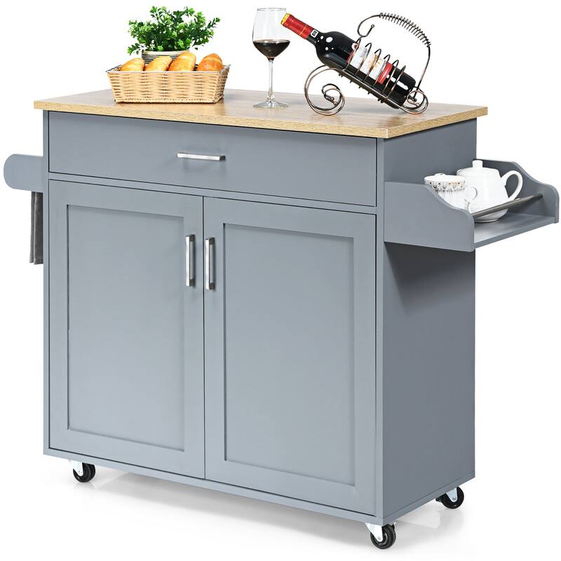 Costway Rolling Kitchen Island Cart Storage Cabinet w/ Towel & Spice - Grey