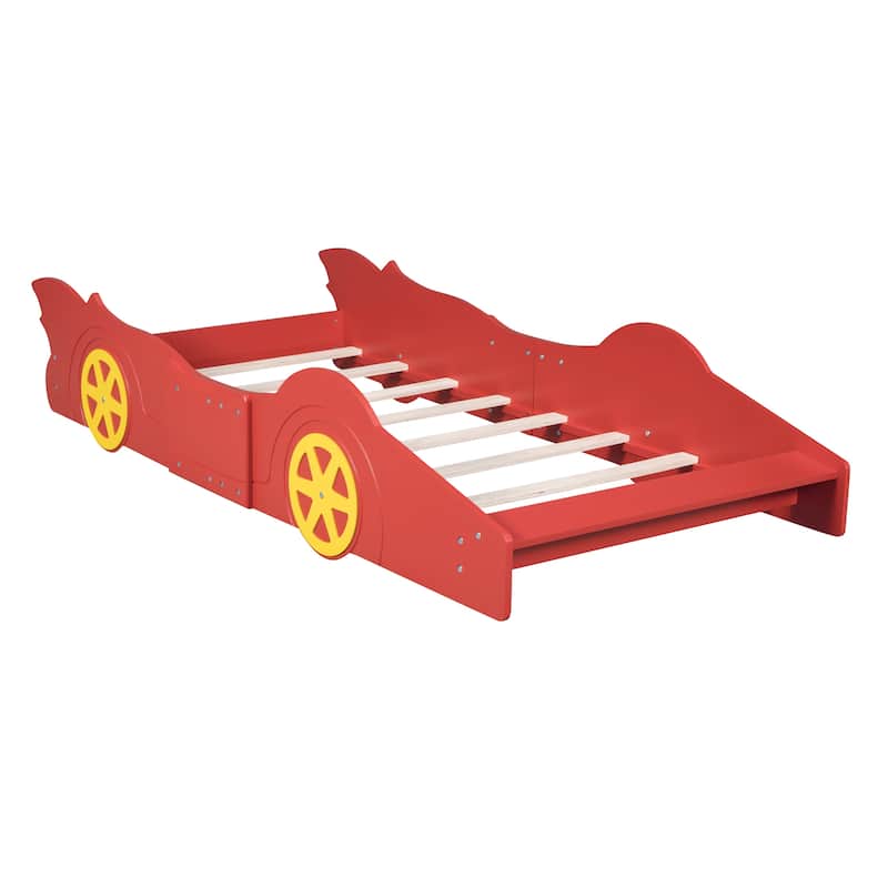 Race Car-Shaped Platform Bed with Wheels