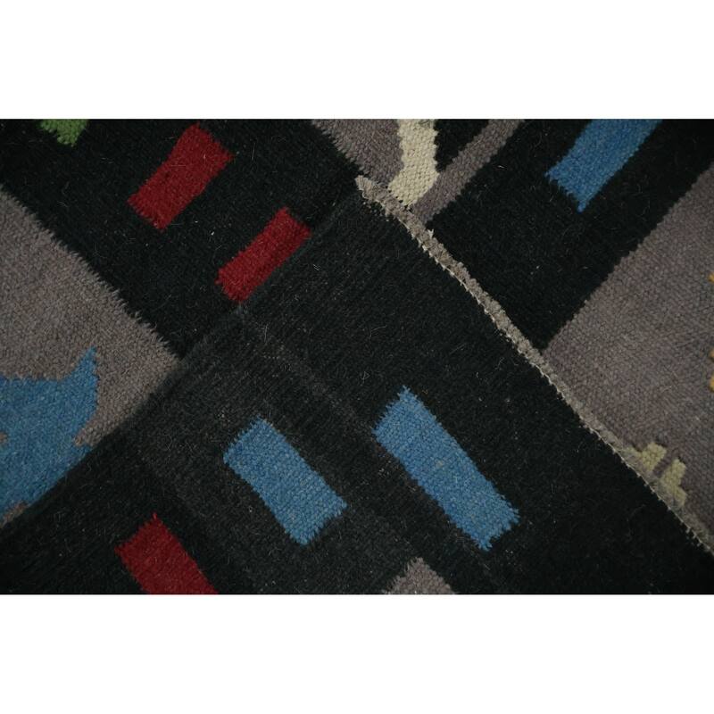 Hand Woven Oriental 100% Wool Carpet Southwestern Tribal Greys & Charcoal Kilim Area Rug - 10' 2'' X 8' 8''