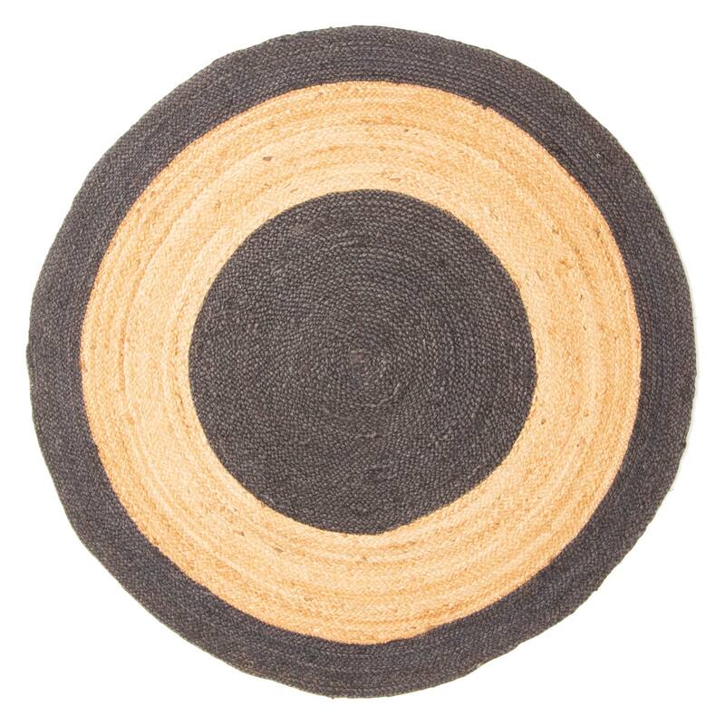 ECARPETGALLERY Braided Weave Palas Denizli Dark Grey Jute Rug - 3'10 x 3'10