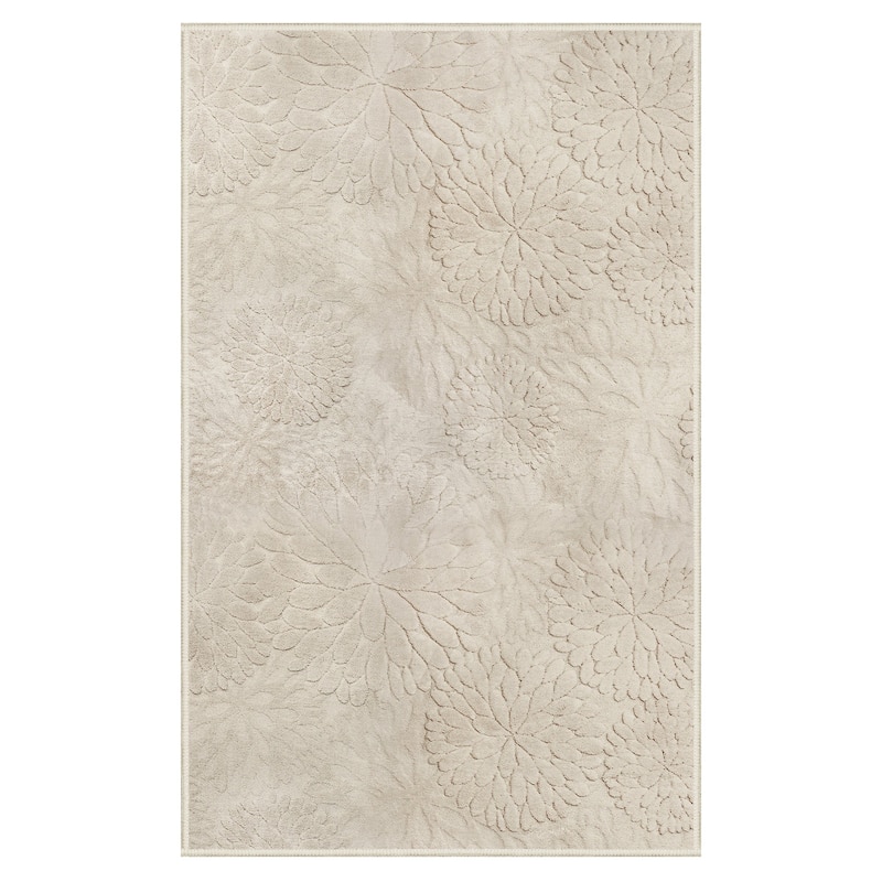 Mcow 3D Floral High-Low Textured Plush Washable Non-Slip Area Rug