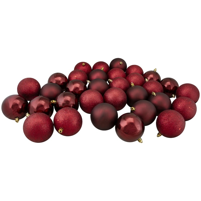 60ct Burgundy Shatterproof 4 Finish Christmas Ball Ornaments 2.5" (60mm)