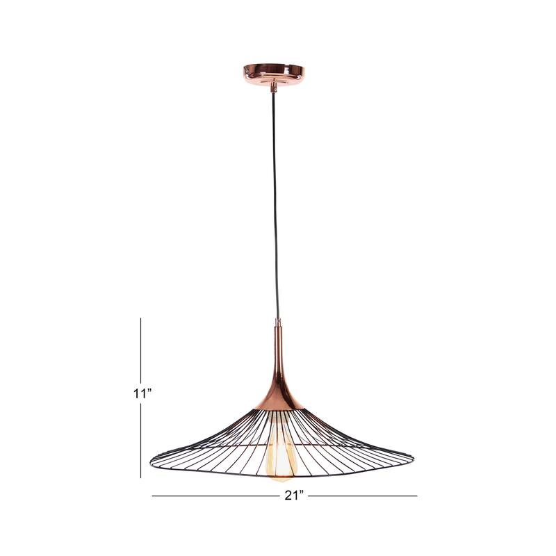 Contemporary Copper-Finished Lighting Pendant with Cage Shade 22 x 11