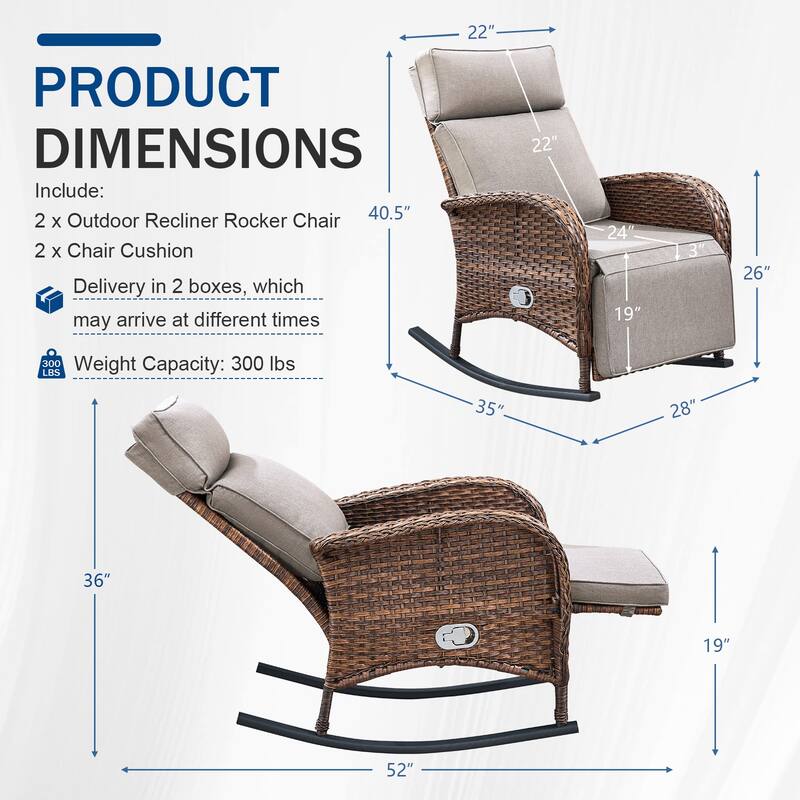 Pocassy Patio Rocker Chaise Lounge Chairs with Adjustable Backrest Set.