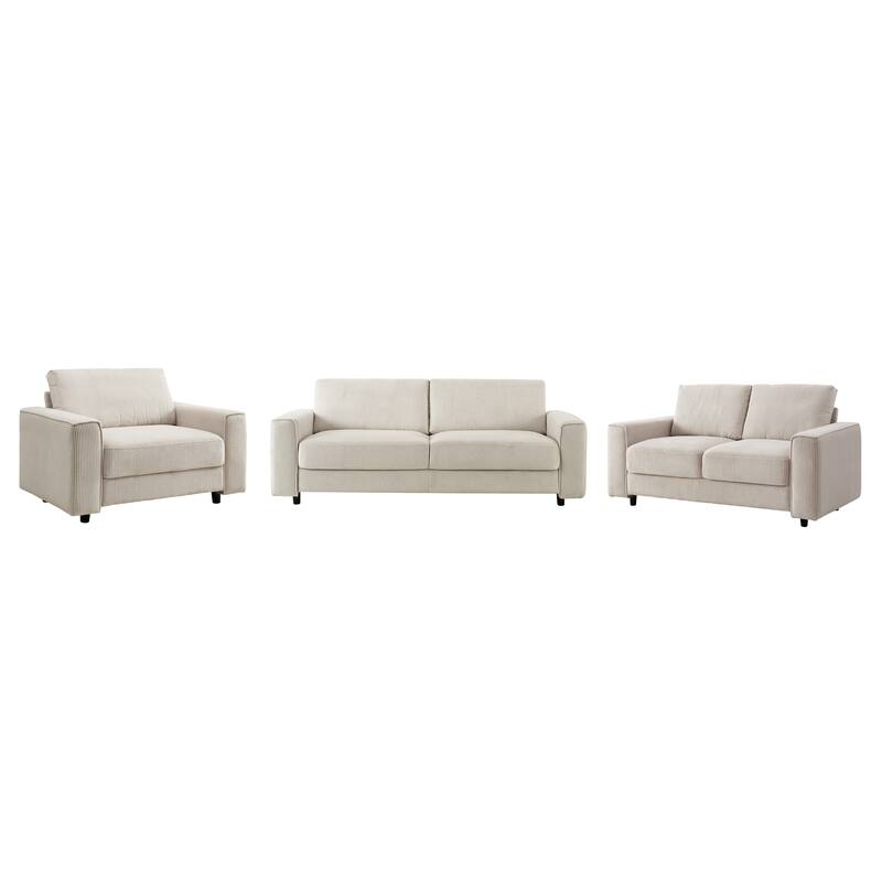 Modern Contemporary Upholstered 3-Piece Corduroy Plush Tufted Sofa Set