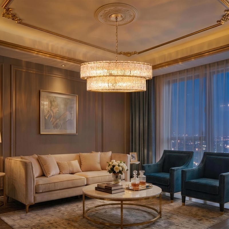 KAWOTI 2-Tier Modern Glam Chandelier with Textured Glass