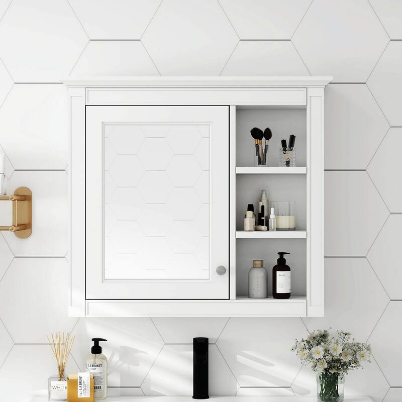 30'' x 28'' Modern Wall Mounted Bathroom Storage Cabinet with Mirror - White