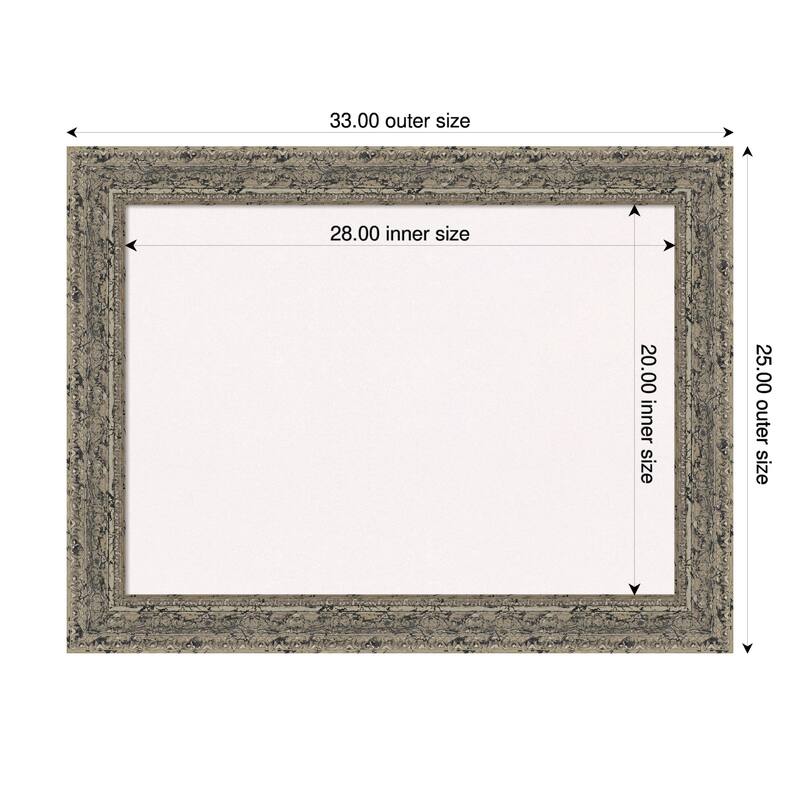 Attic Aged Silver Wood Framed Cork Board - Bulletin Board, Organization Board, Pin Board - White - 33 x 25 in