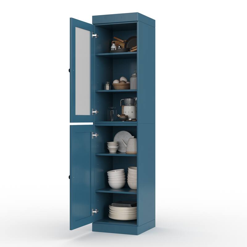 Palace Imports 100% Solid Wood 16.5" Pantry Cabinet with Frosted Glass, Shaker Doors and Adjustable Shelves