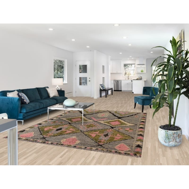 Hand Knotted Oriental 100% Wool Carpet Modern Tribal Greys & Charcoal Moroccan Area Rug - 8' 10'' X 6' 10''