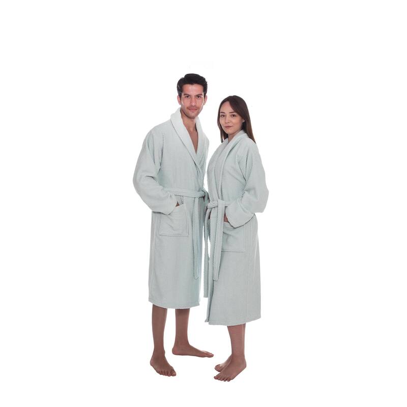 Ozan Premium Home Chevron Luxury Collection 100% Turkish Cotton Unisex Bathrobe - SM - Light Aqua