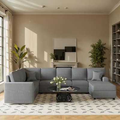 Corvus Oman 3-Piece Chenille Fabric Sectional Sofa Set with Storage Chaise