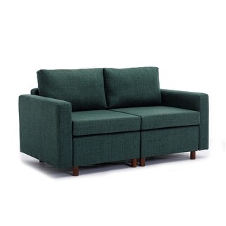 Linen Fabric Upholstered Loveseat Sofa with Solid Wood Legs - Bed Bath ...