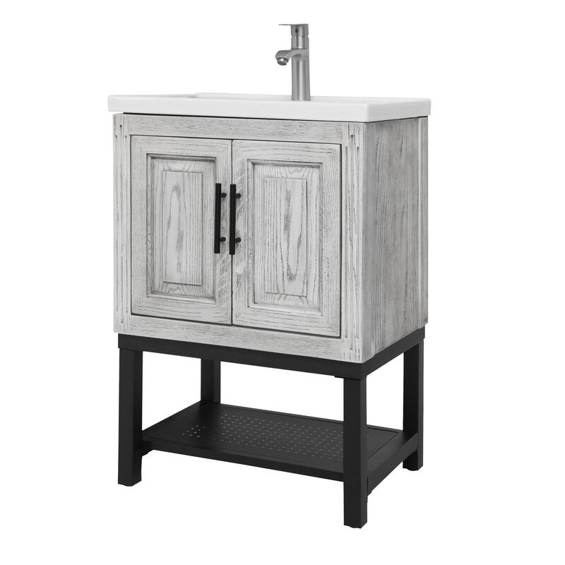 Roomfitters 24" Bathroom Vanity with Sink, Freestanding Storage Cabinet with 2 Doors and Open Shelf