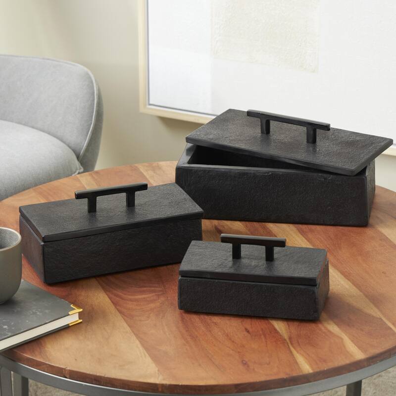 Black, Green or White Marble Box with Gold Handle (Set of 3) - S/3 12", 10", 8"W