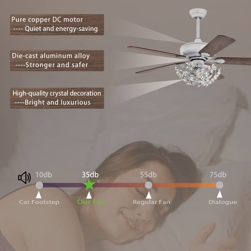 Praer Washed White 5-blade Lighted Ceiling Fan with Crystal Daisy Bouquet Shade