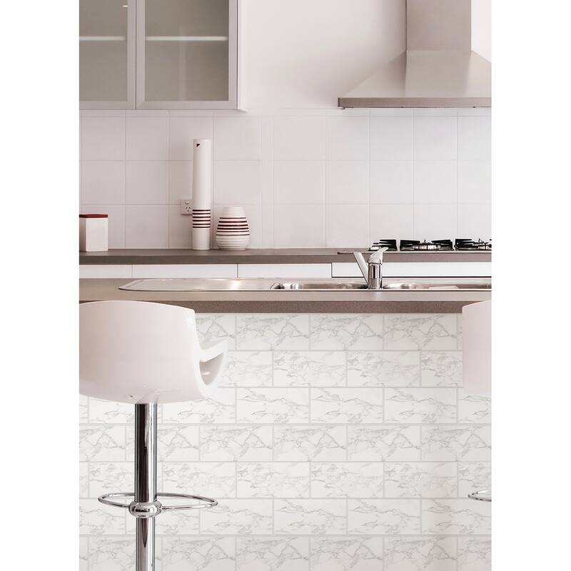Marble White Peel and Stick Backsplash Tiles