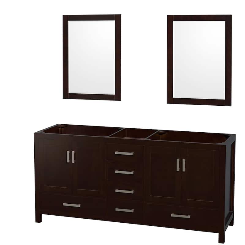Wyndham Collection Sheffield 72" Hardwood Vanity Cabinet and Two 24" - Espresso - Espresso Finish
