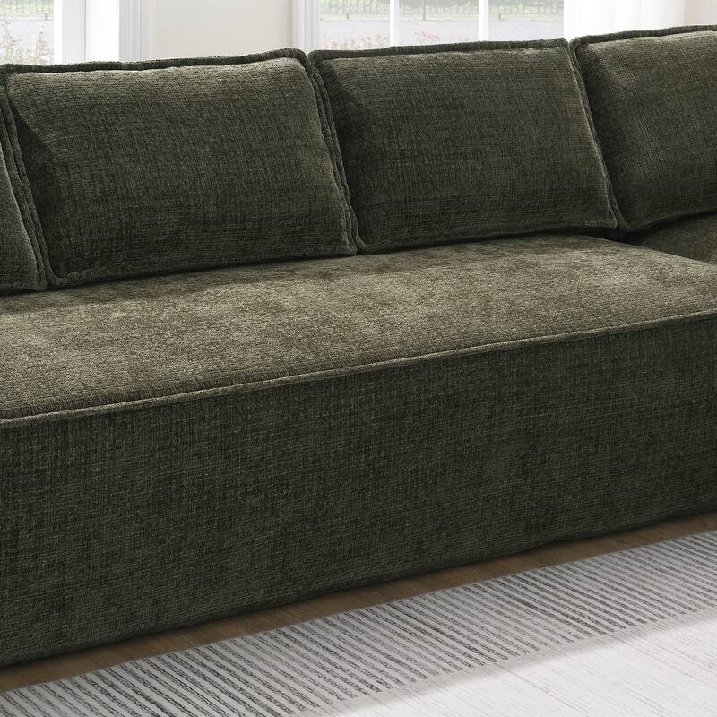 129.5" Chenille Modular Sectional Sofa with Wrinkle-Resistant Fabric, 6-Seater L-Shaped Cloud Couch, No Assembly Required