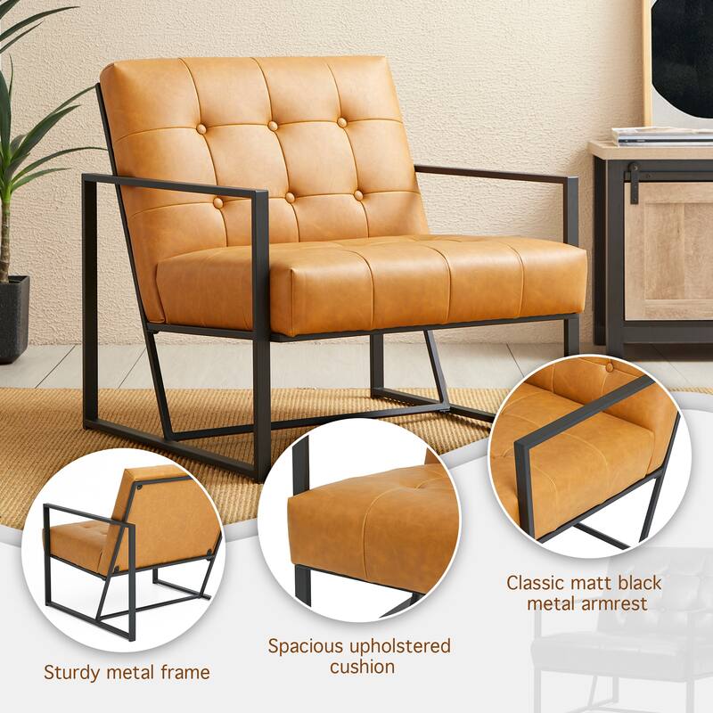 Glitzhome 29.50"W Mid-Century PU Leather Tufted Accent Chair - 29.5"W x 30.5"H x 29.25"D