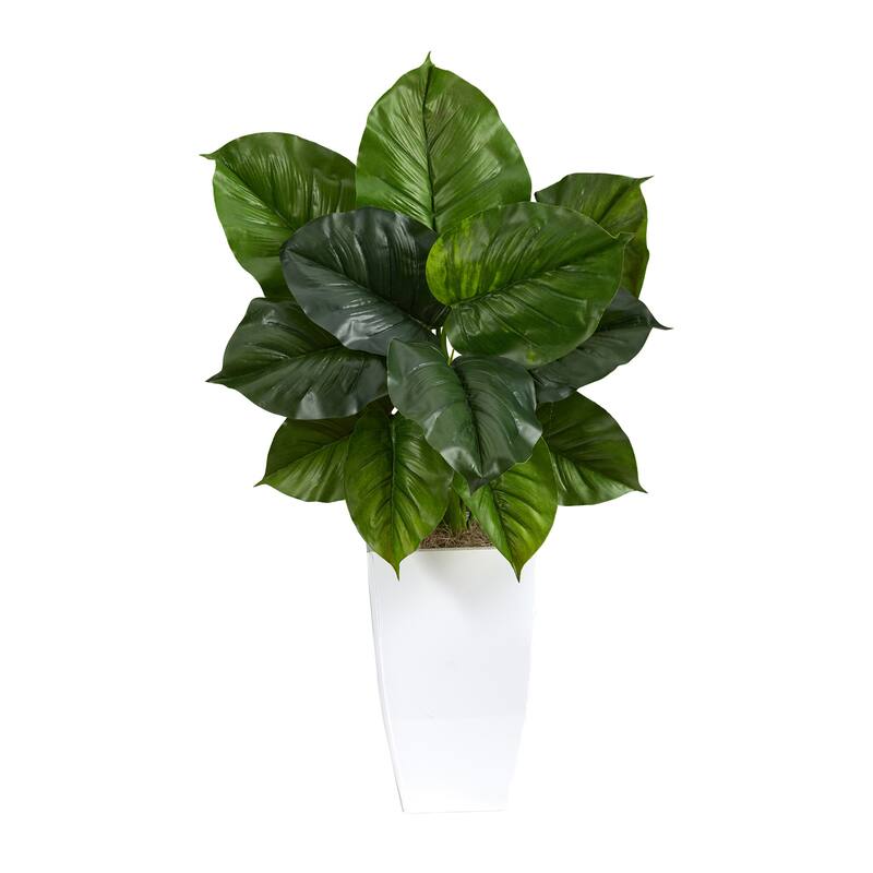 Artificial Plant Set Coastal Decor - 24In. White Blossoms & Dark Green Leaves - Elegant Holiday Home Decor - 34