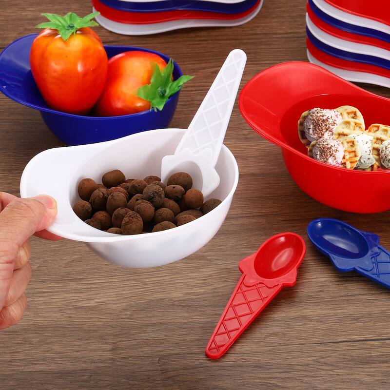 12 Set Ice Cream Bowls and Spoons Set, 8oz Baseball Cap Ice Cream Bowl