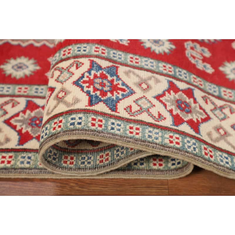 Kazak Area Rug Handmade Traditional Grey Wool Carpet - 5'0" x 6'7"