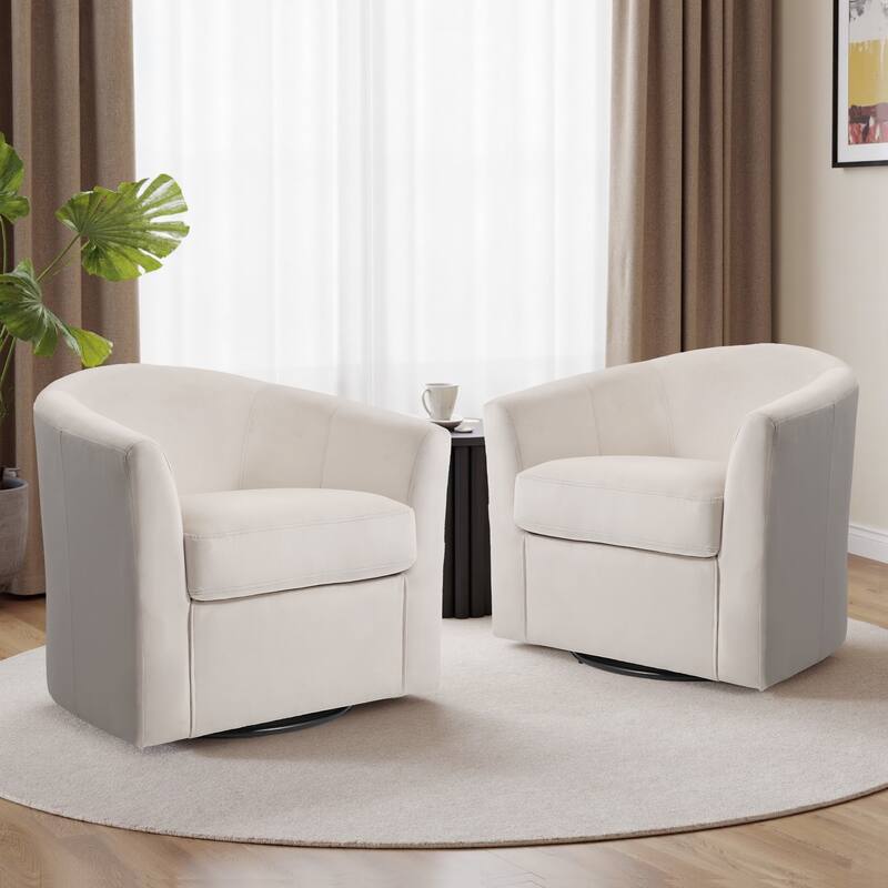 2 Set Modern Upholstered Swivel Barrel Chair Living Room Accent Chair