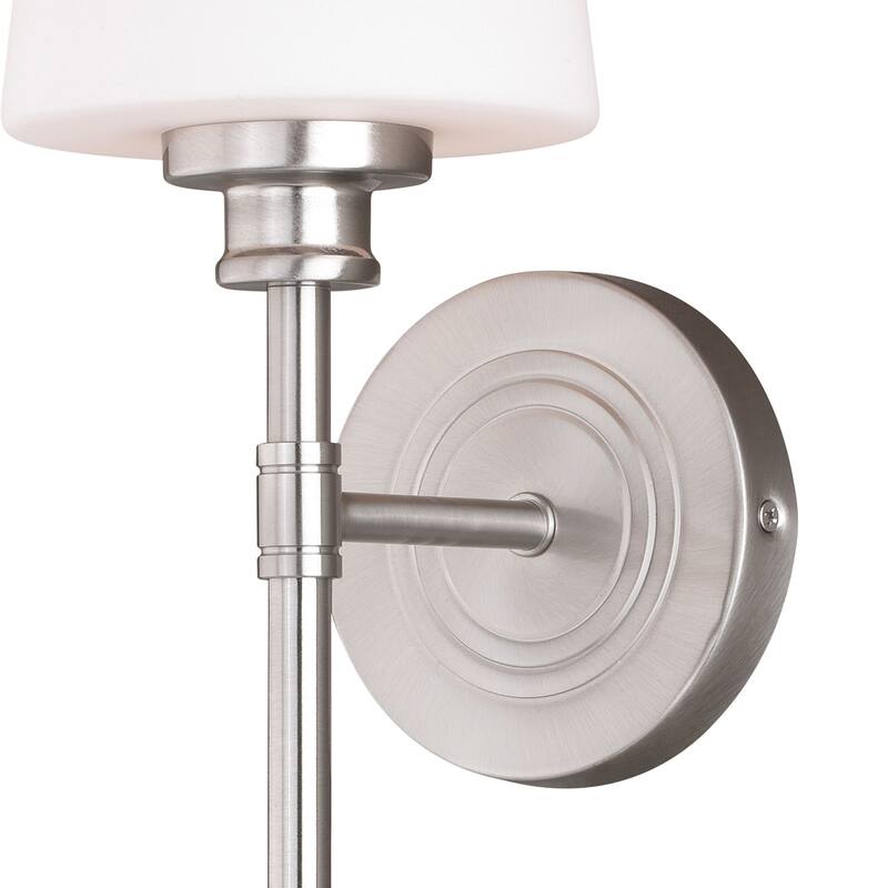 Bathroom Wall Sconce 1 Light Nickel Finish White Glass Shade Style - 19