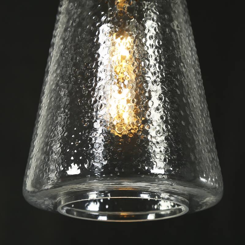 Modern Gold 1-Light Textured Clear Glass Pendant Light for Kitchen Island - D7.9"xH12.5"