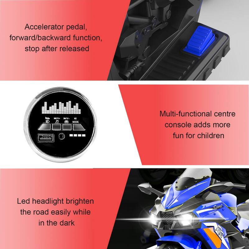 12V Kids Electric Motorcycle for Ages 3-6, 4MPH Max Speed, Bluetooth & USB Music, 100 lb Capacity