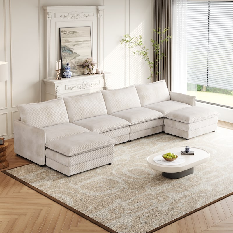 Oversized Modular U-shaped Sectional Sofa Deep Seat Couch Set with 4 Seater and 2 Ottomans Corduroy Upholstered Sofa with Chaise