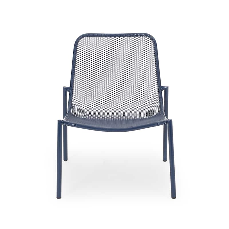 Roomfitters Modern Mesh Patio Lounge Chair Set, Weather-Resistant Outdoor Seating, Powder-Coated Steel, Navy Blue (Set of 2)